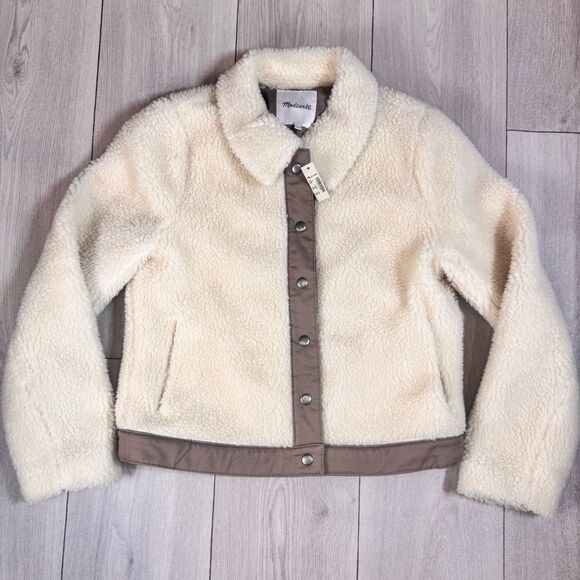 NWT Madewell Sherpa Portland Fuzzy Button Jacket Women’s Small - Picture 3 of 5